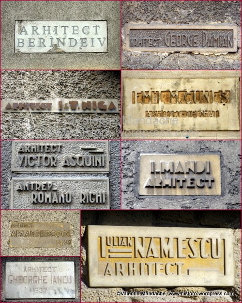 Architect's name tablets from the Art Deco era, Bucharest