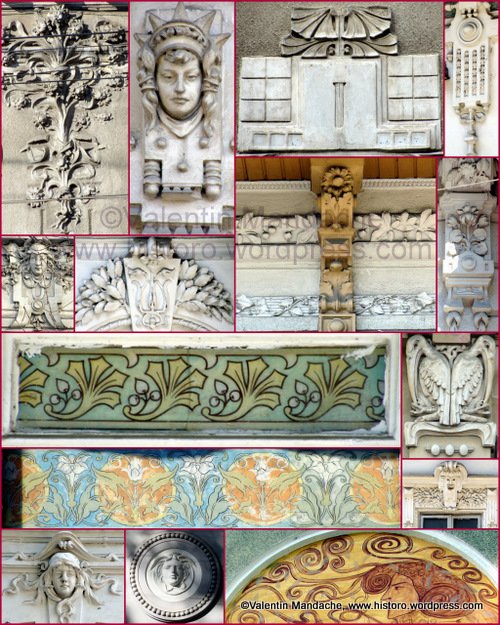 Art Nouveau style architectural ornaments, Bucharest