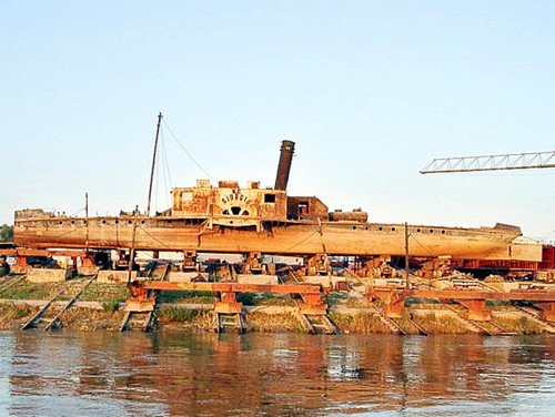 "The Citadel" paddle steamer (1903) on the repair bank in Romania