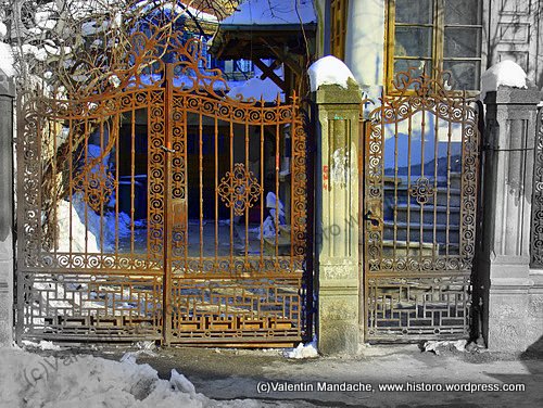 Neo-Romanian style wrought iron gate