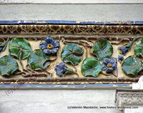 Art Nouveau style ceramic frieze, "The Small Theatre" building, Bucharest