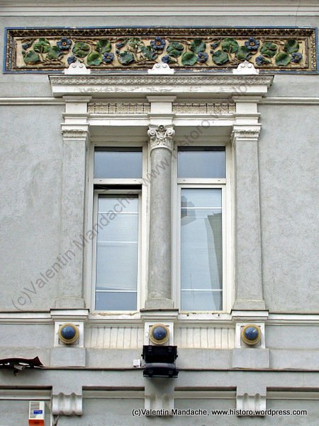 Art Nouveau style ceramic frieze, "The Small Theatre" building, Bucharest
