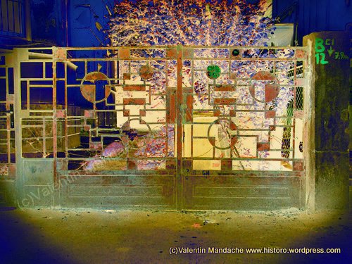 Wrought iron gate with cubist pattern, Bucharest