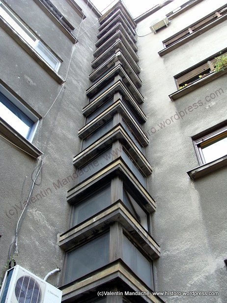 Corner inside Modernist staircase, Bucharest